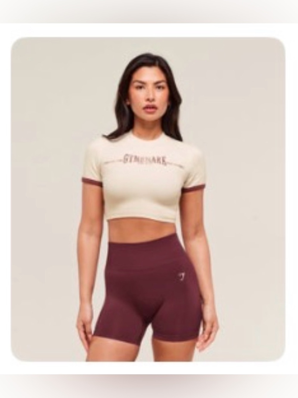Gymshark Ribbed Cotton Crop Top Oat Maroon Small